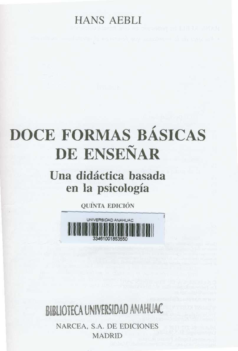 Doce formas basicas de enseñar Una didactica basada en psicologia